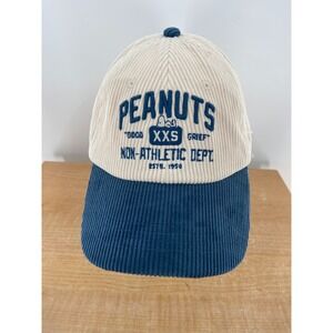 American Eagle Peanuts Corduroy Baseball Cap Beige Blue Adjustable Strap Mens